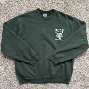 FUCT Catholic School Tiger Forest Green Sweatshirt Pullover Made In USA Size L
